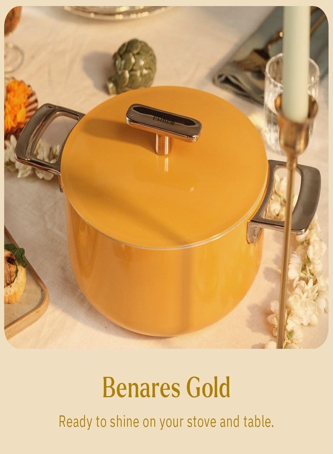 Ember Cookware قدر طهي سيراميك أرسيللا من إمبر كوكوير، 20 سم | 2.6 لتر، غير لاصق وغير سام، بغطاء معدني | معتمد من هيئة المواصفات والمقاييس الهندية | أواني طهي سيراميك | قدر برياني | مقبض فولاذي | ضمان 5 سنوات | بيناريس جولد - Image 3